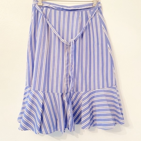 Talbots blue and white striped wrap skirt with ruffles 2P - Picture 2 of 7